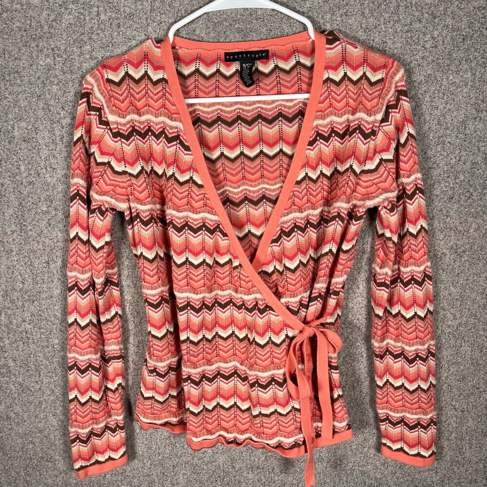 Y2K 90s Girly Fall Feminine Chevron Pink Wrap Babydoll Sweater Womens S/M